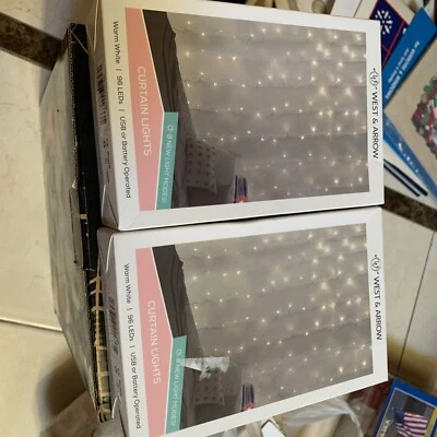 5' x 3.5' LED Curtain String Lights Warm White - West & Arrow Bundle of 2 Z1 FS - Image 1 of 2