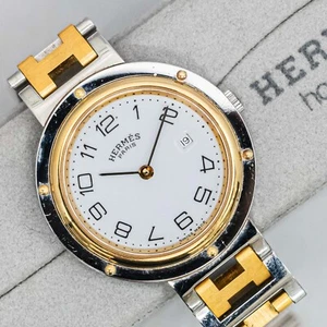 *Exc+5 w/ Case Paper* Vintage HERMES Clipper Quartz White Dial 30mm Unisex Watch - Picture 1 of 17