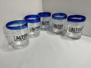 5x Olmecca ALTOS 100% AGAVE Glasses Low Ball Clear with Blue Edging NOS - Picture 1 of 4