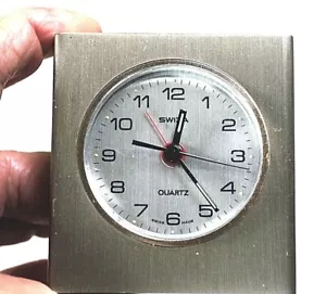 Swiza alarm clock, Swiss made, desk or portable, brushed stainless steel - Picture 1 of 3