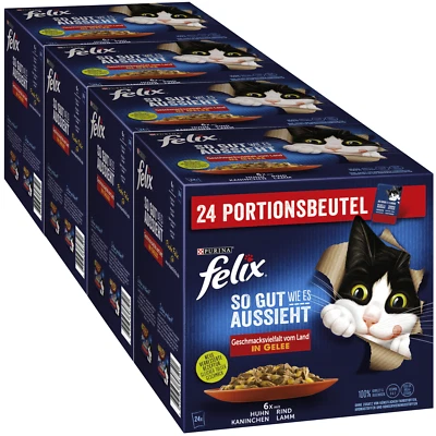 FELIX Katzenfutter Nass Mix in Gelee mit 4 Sorten Fleisch 96 x 85g - Bild 1 von 4