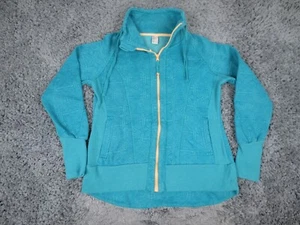Mondetta Sweatshirt Womens L Aqua Blue Geometric Full Zip Mock Neck Drawstring - Picture 1 of 16