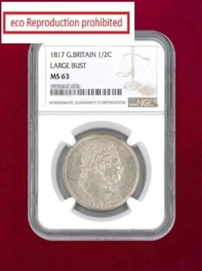 UK 1/2 Crown Silver Coin 1817 LARGE BUST NGC MS63 - Picture 1 of 2