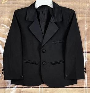 Spring Notion Boys 2T Black Tuxedo Jacket Single-Breasted Pockets Satin Accent - Picture 1 of 7