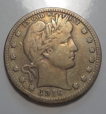 Sharp Fine 1916 D Denver Barber plata 25C cuarto ¡ENVÍO GRATUITO! Foto 1 de 4