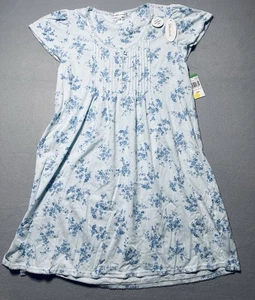 New Miss Elaine Nightgown Light Blue w/Floral Pullover Size L Silkyknit - Picture 1 of 8