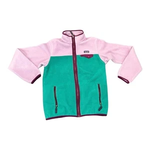 Girl's Patagonia Synchilla Snap T Fleece Jacket Color Block Purple Green XXL - Picture 1 of 6
