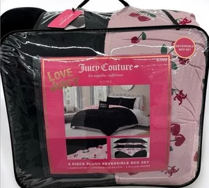 Juicy Couture Pink/Black King Size Reversible Cherry Bed Set - Picture 1 of 8