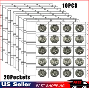 10 Sheets Coin Collection PagesCoin Binder Inserts Sleeves with 9 Hole for Co. - Picture 1 of 13