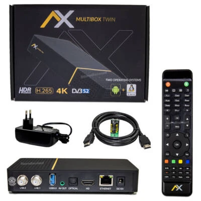 AX Multibox Twin 4K Sat Receiver mit 2x DVB-S2 WiFi WLAN 2160p H.265 Linux E2 + - Bild 1 von 4