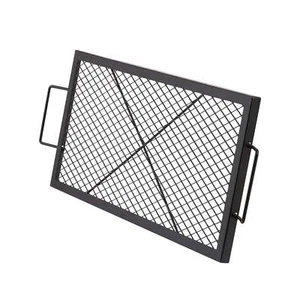 Rectangle Campfire Grill Grate, Durable Steel BBQ Grid with Handle & Support, - Picture 1 of 7