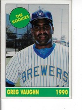 GREG VAUGHN 1990 THE SHANKS COLLECTION "THE ROOKIES" CARD 20 MILWAUKEE BREWERS