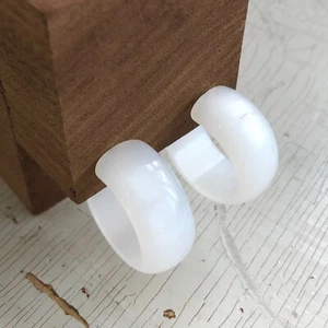 White Moonglow Lucite Bold Haskell Hoop Earrings - Picture 1 of 4