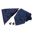  dunkelblaue Jacquard-Krawatte Taschentuch-Manschetten-Set für Herren Hochzeit Abend Party,