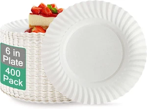 400 Pack 6 Inch White Paper Plates Uncoated, Disposable Dessert - Picture 1 of 7