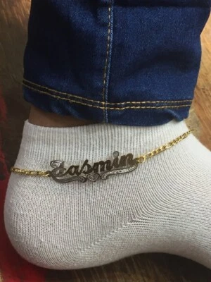 Oro 14k Superposición Cualquier Nombre Tobillera Personalizada Dos Tonos/sp1 Foto 1 de 3