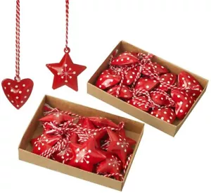 Set di 24 decorazioni albero di Natale rosso stella e cuore rosso stile Scandi - Foto 1 di 1