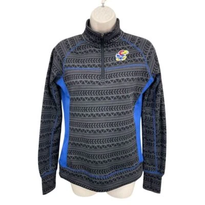 Jaqueta Kansas Jayhawks feminina S preta quarto de zíper atlético asteca esporte logotipo jogo - Imagem 1 de 4