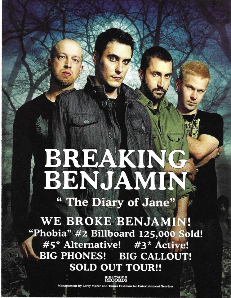 Diario Breaking Benjamin 2006 raro anuncio promocional comercio póster de fobia CD como nuevo 8,5x11 Foto 1 de 1