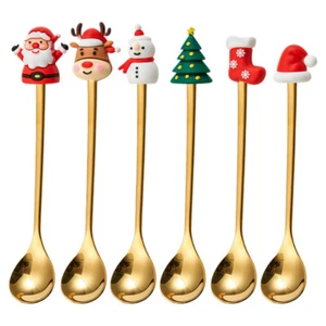 Set of 6 Christmas Teaspoons, Dessert Spoons, Christmas Tableware, Spoons, - Picture 1 of 12