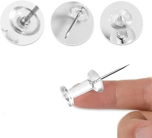 200 Clear Push Pins Plastic Flat Head Thumb Tacks Steel Point Office Board - Picture 1 of 6