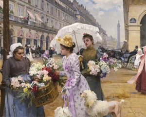 The Flower Seller; Rivoli Street | Louis de Schryver | 1892 Cityscape Print - Picture 1 of 9