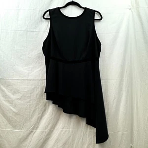 Torrid Black Crepe & Velvet Trim Asymmetrical Peplum Top Women +2 Deep Black - Picture 1 of 10