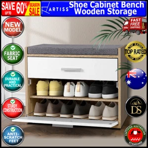 Artiss Shoe Cabinet Bench Shoes Storage Organiser Rack Fabric Wooden Cupboard - Picture 1 of 10