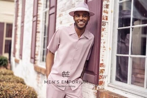 NUEVO Conjunto de 2 piezas de traje de ocio de lino de verano Montique para hombre ajuste regular malva LN77 - Imagen 1 de 1