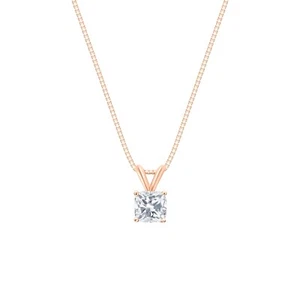 1.50 Ct Cushion Created Diamond Real Solid 14K Rose Gold Pendant 18" Necklace - Picture 1 of 3