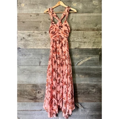NWT A.L.C. Jaylin Maxi Dress 10 Sandstone Multi Criss-Cross Paisley Romantic - Image 1 of 4