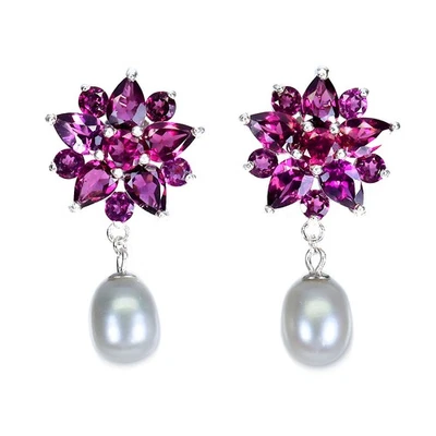 Pendientes de plata de ley 925 pera rodolita granate fregona piedras preciosas naturales joyería Foto 1 de 4