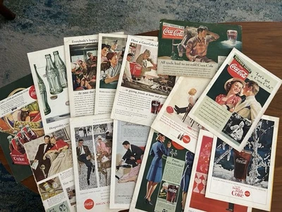 14 Vintage COCA-COLA Ads 1935-60s Back Page National Geographic WW2 Americana - Image 1 of 4