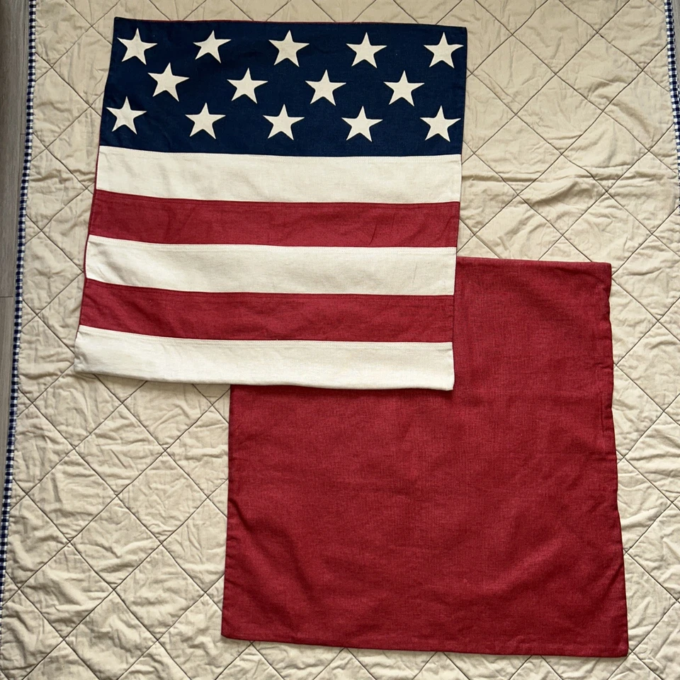 "Funda almohada Pottery Barn estrellas y rayas bandera americana patriótica 24x24""" Foto 1 de 4