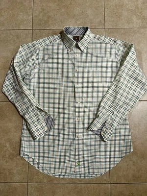 Camisa social TAILORBYRD manga longa XL algodão amarelo verde xadrez xadrez - Imagem 1 de 4