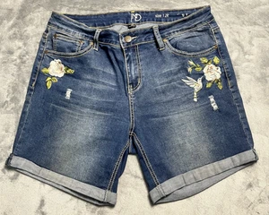 Pantaloncini donna 12R blu denim ricamato floreale invecchiato con polsini New Directions - Foto 1 di 6