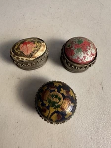 3- Antique Miniature Handpainted Metal Trinkets - Picture 1 of 8