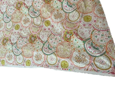Waverly Inspirations Fabric China Plates Quilt Cotton Remnant Pink Green 42” 70” - Image 1 of 4