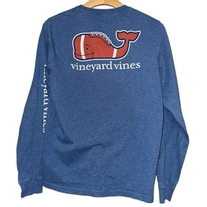 Vineyard Vines Boys Size XL Blue Football Whale Long Sleeve Pocket Tee T-Shirt - Picture 1 of 5