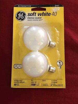 GE 44414 Globe Light Bulb Soft White 40 Watts 2” Diameter 2-Pk 40w - Image 1 of 2