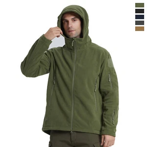 Men's Fleece Zip Up Jacket Fall Winter Coat Multi-Pocket Hooded Windproof Jacket - Picture 1 of 43