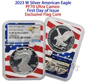 2023 W Proof $1 Silver American Eagle NGC PF70 Ultra Cameo FDOI Flag Core - Picture 1 of 1