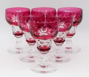 6 Val Saint Lambert Vignes Cranberry Cut to Clear Port Wine Glasses - Picture 1 of 9