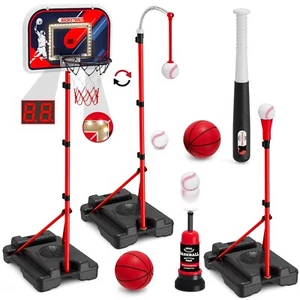 4 in 1 Kids Basketball Hoop and Tball Set for Toddlers 3-5, Adjustable Hangin... - Picture 1 of 9