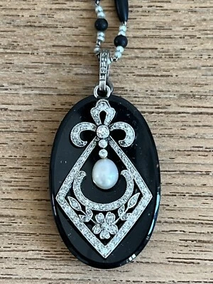 Orig.  Kette Onyx Malachit Orientperlen Brillianten Unikat Handarbeit schwarz - Bild 1 von 4