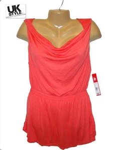 NUEVO CON ETIQUETAS $32 TALLA L BLUSA ESTILO REINO UNIDO BLUSA TOP CORAL NARANJA SIN MANGAS TÚNICA CINCHA EXCELENTE - Imagen 1 de 4