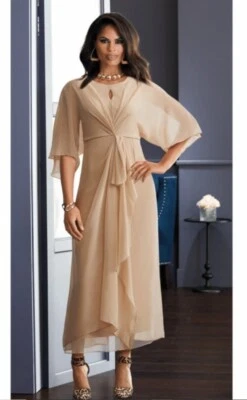 14 Midnight Velvet Sand Formal Wedding Church Party Faux-Wrap Sheath Maxi Dress - Image 1 of 4