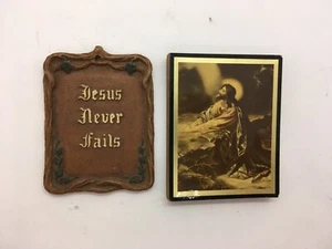 Two Christian Plaques from 1930s ~ Christ in Gethsemane and Jesus Never Fails - Picture 1 of 8