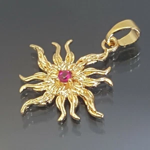 18K Gold Filled Stunning Italian Rubellite 18ct GF Sunray Pendant 20mm - Picture 1 of 11