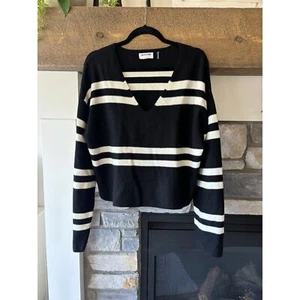 LNA Clothing Pullover Sweater L Black White Stripe Oversized Grunge Goth Preppy - Picture 1 of 8